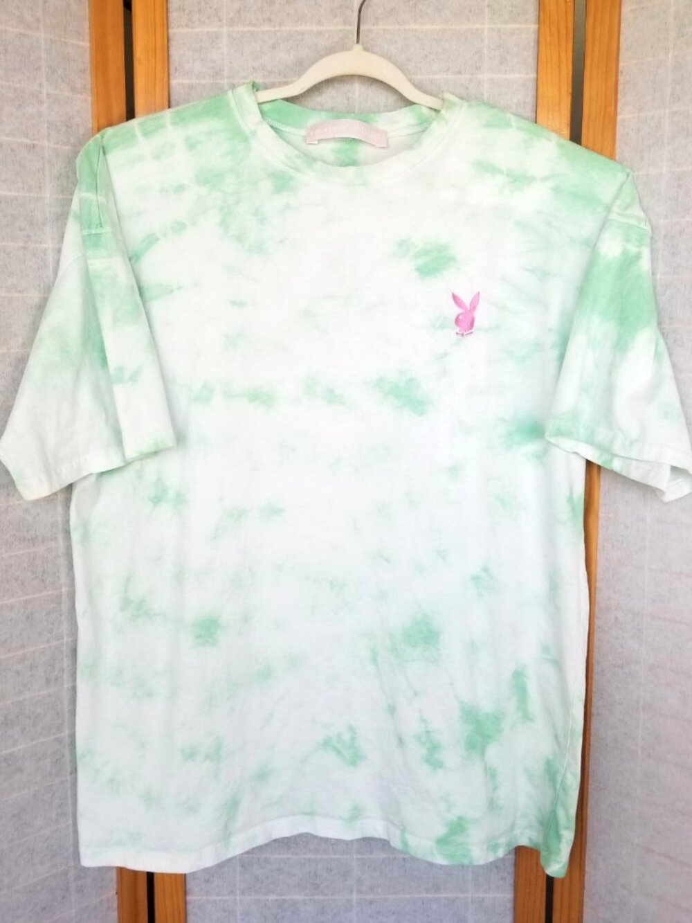 Playboy Shirt Mens XL Tie Dye Green Pink Iconic Spell Out Logo Bunny Graphic